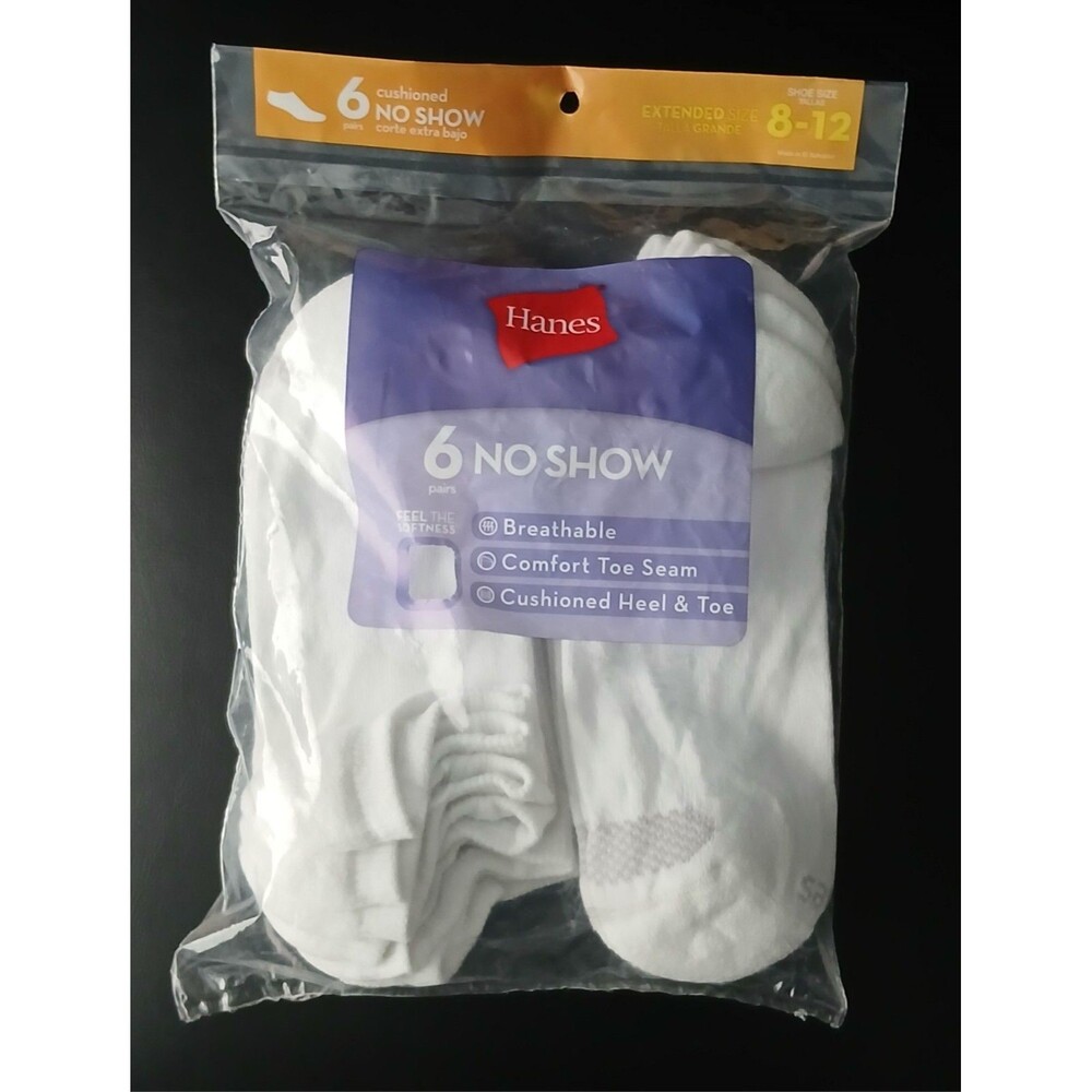 Hanes Women Cool Comfort Breathable No Show Socks 6 Pack. Heel & Toe. Size 8-12